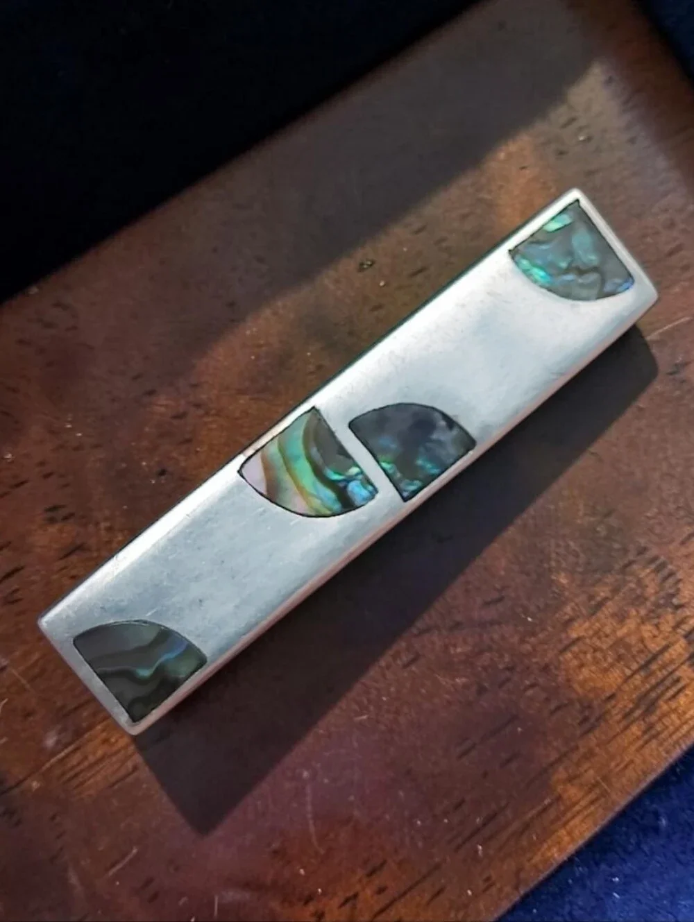 Vintage Sterling Abalone Shell Tie Clip